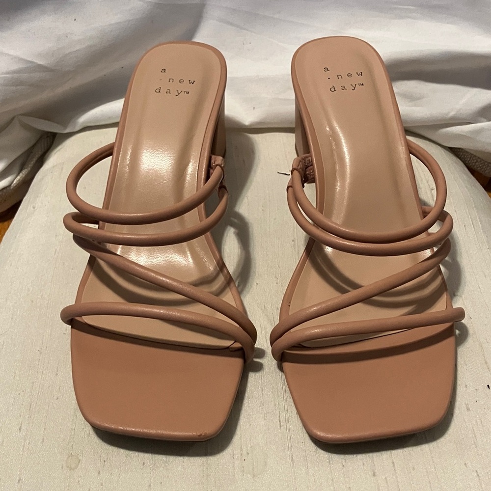A New Day. Sz 8 , taupe -tan slip ons with sturdy 2.5” heel. Great color n goes